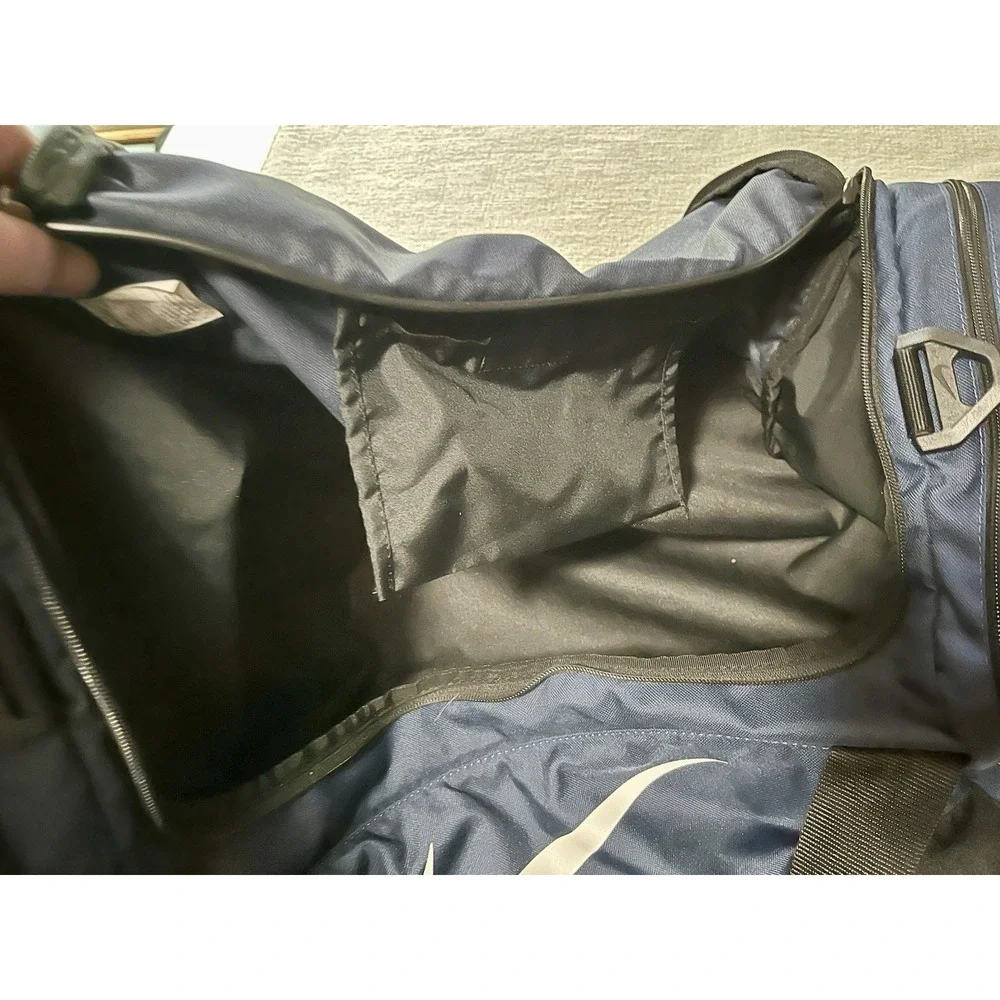 Nike Blue Duffle Bag Gym Luggage Carry Travel White Swoosh Large 22